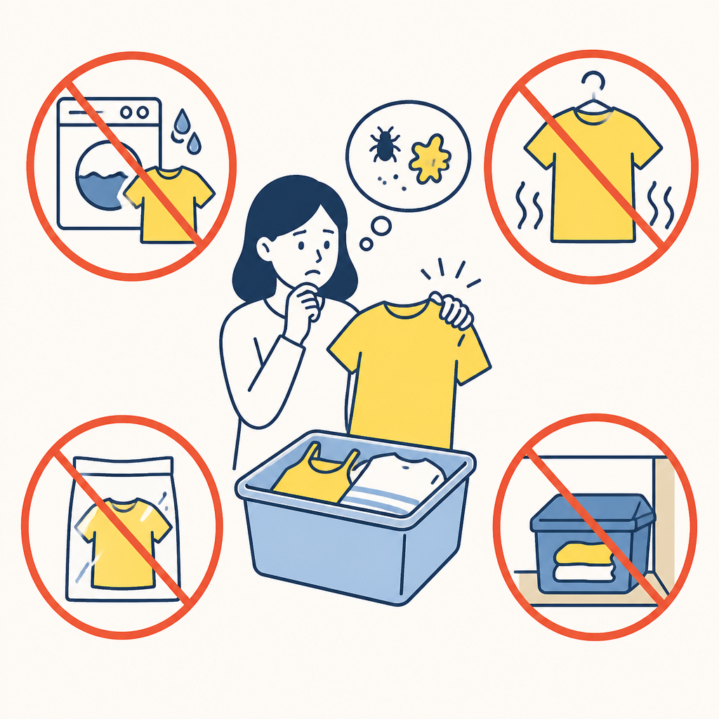 흔한 실수: 잘못된 보관 방법을(를) 설명하는 그림