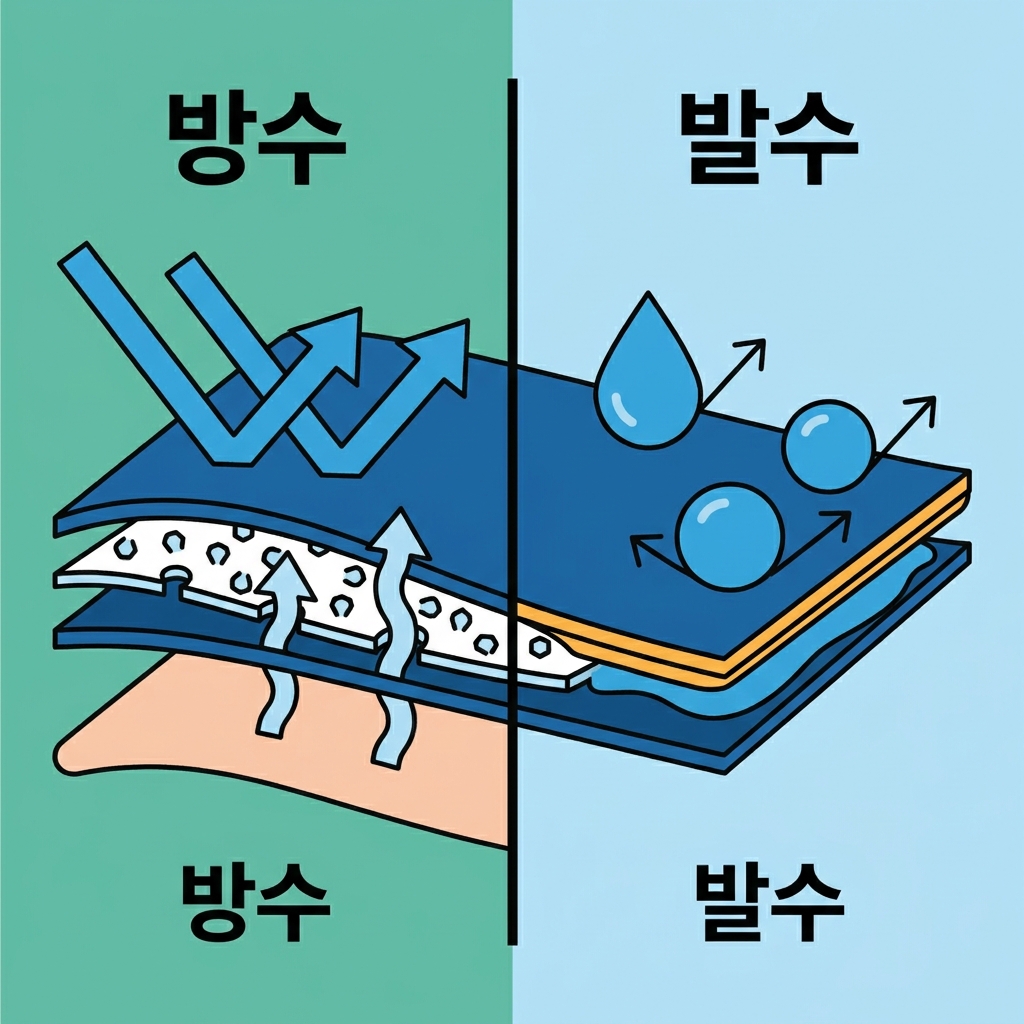 방수와 발수의 차이부터 짚어야 원단이 상하지 않는다 비교를 보여주는 그림