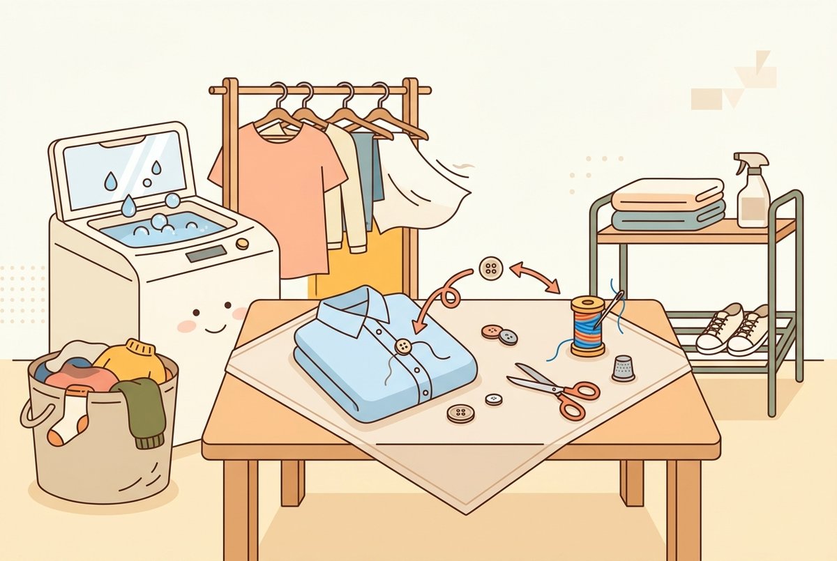 떨어진 옷 단추 다시 다는 방법을(를) 설명하는 그림